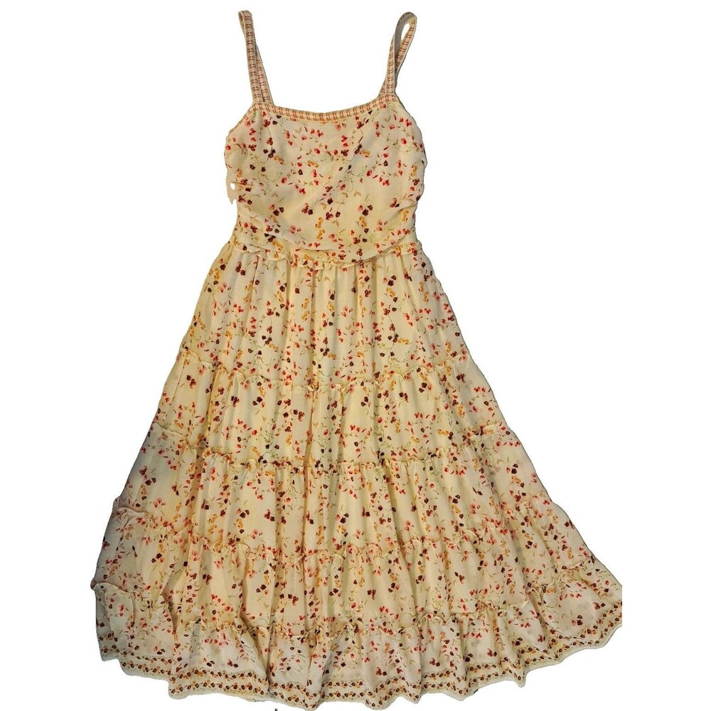 Max Studio London S Ivory Pink Floral Smocked Tiered Midi Sundress Square Neck